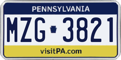 PA license plate MZG3821