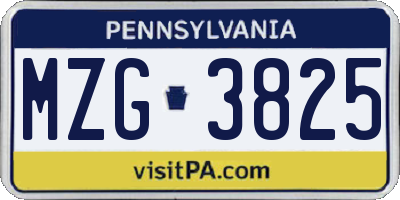 PA license plate MZG3825