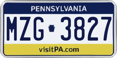 PA license plate MZG3827