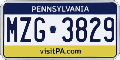 PA license plate MZG3829