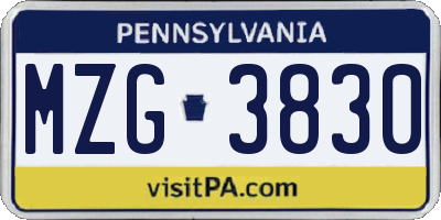 PA license plate MZG3830