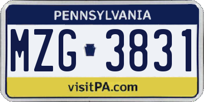 PA license plate MZG3831