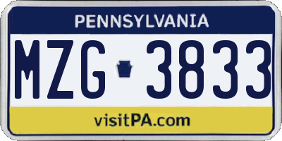 PA license plate MZG3833