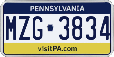 PA license plate MZG3834