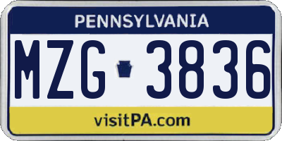 PA license plate MZG3836
