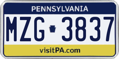 PA license plate MZG3837