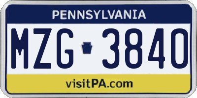 PA license plate MZG3840