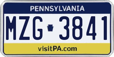PA license plate MZG3841