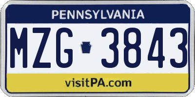 PA license plate MZG3843