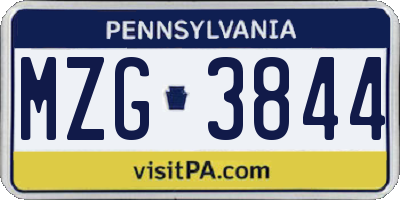 PA license plate MZG3844