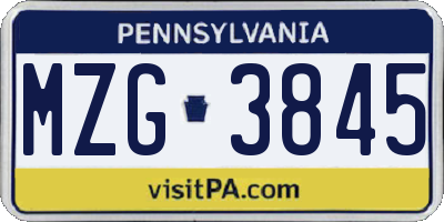 PA license plate MZG3845