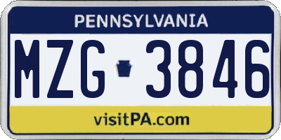 PA license plate MZG3846