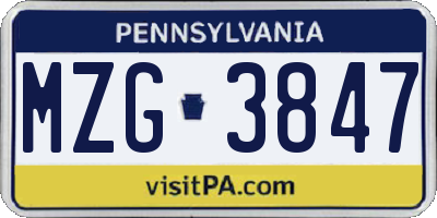 PA license plate MZG3847