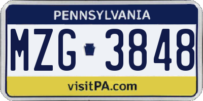 PA license plate MZG3848