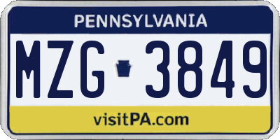 PA license plate MZG3849