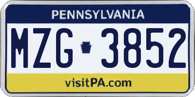 PA license plate MZG3852