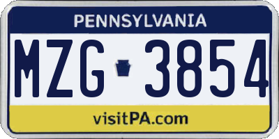 PA license plate MZG3854
