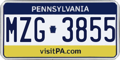 PA license plate MZG3855