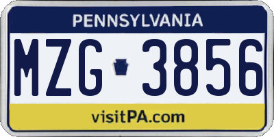 PA license plate MZG3856