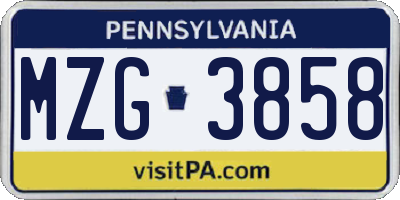 PA license plate MZG3858