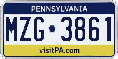 PA license plate MZG3861