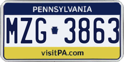 PA license plate MZG3863