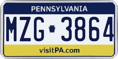 PA license plate MZG3864