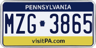 PA license plate MZG3865