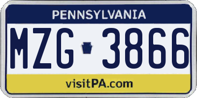 PA license plate MZG3866