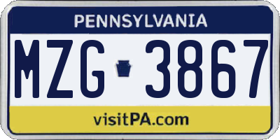 PA license plate MZG3867