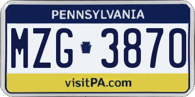 PA license plate MZG3870