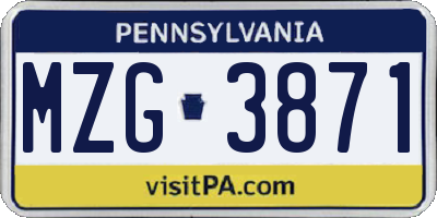 PA license plate MZG3871