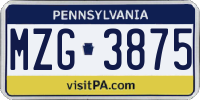 PA license plate MZG3875