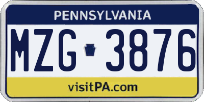 PA license plate MZG3876