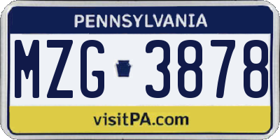 PA license plate MZG3878