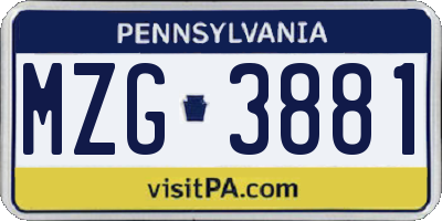 PA license plate MZG3881