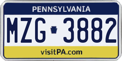 PA license plate MZG3882