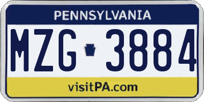 PA license plate MZG3884