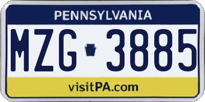 PA license plate MZG3885