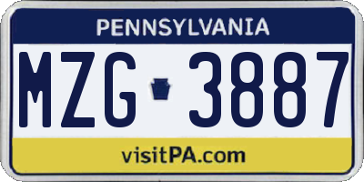 PA license plate MZG3887