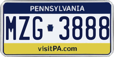 PA license plate MZG3888