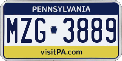 PA license plate MZG3889