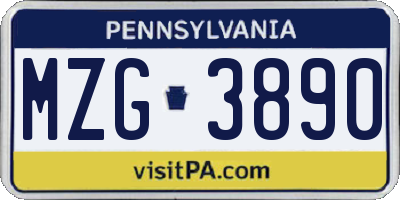 PA license plate MZG3890