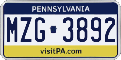 PA license plate MZG3892