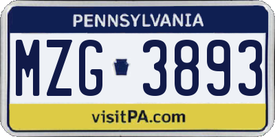 PA license plate MZG3893