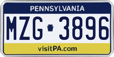 PA license plate MZG3896