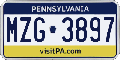 PA license plate MZG3897