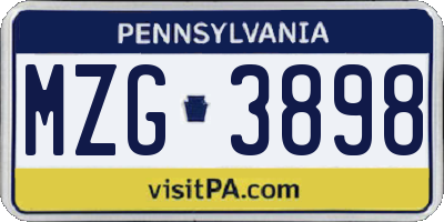 PA license plate MZG3898