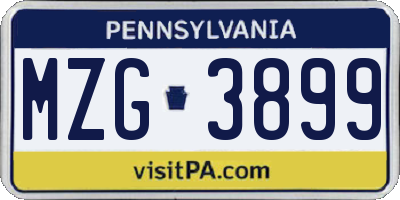 PA license plate MZG3899