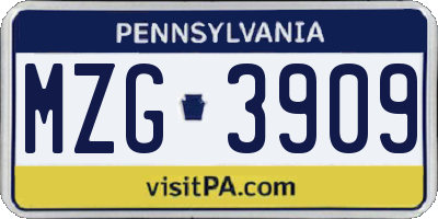 PA license plate MZG3909